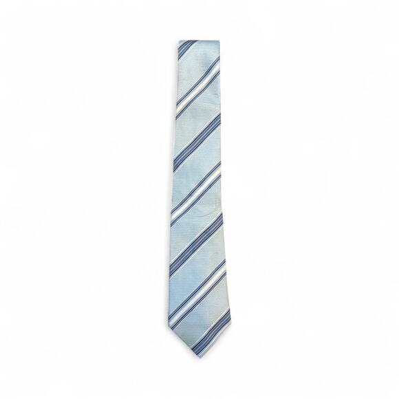 Mexx Men’s Silk Light Blue and Navy Stripped Print Mens Tie 60” - Picture 1 of 3